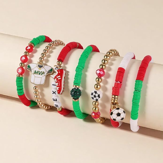 Soccer Bracelet For Women, Game Day Mom Accessories & Outfits Sports Jewelry Fans Gifts, Charm Beaded Stretch Bracelets Essentials Team Gear