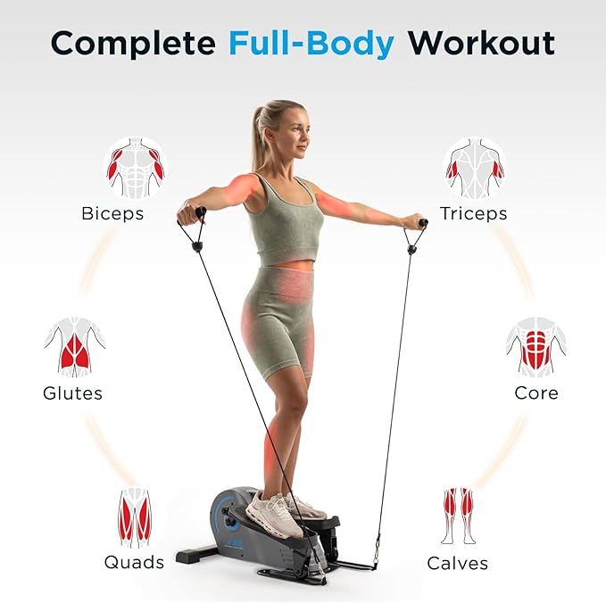 JLL Smart Mini Elliptical – Low-Impact Cardio, Quiet Magnetic Resistance (8 Levels), Compact for Home or Office, LCD Display, Bluetooth SunnyFit App Compatible