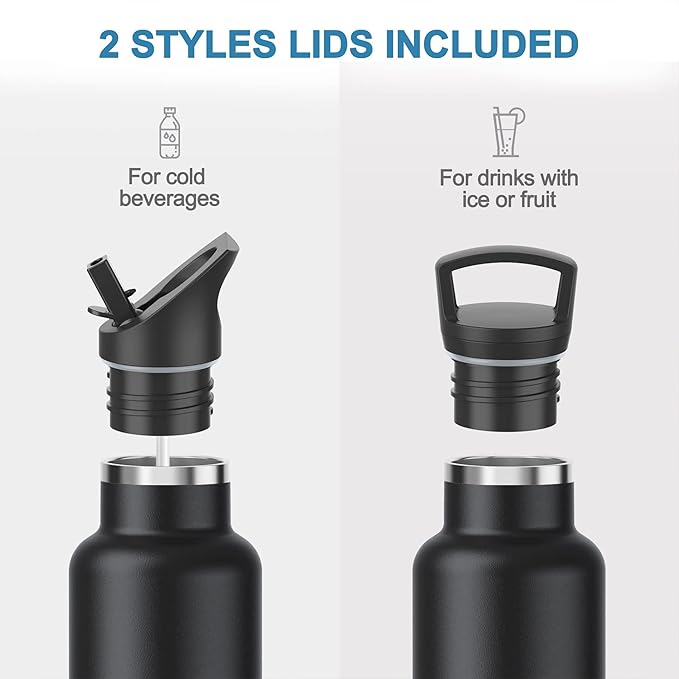 Stainless Steel Double Wall Water Bottles, Vacuum Insulated Bottle With Straw Lid, Insulated Water Bottle Keeps Water Cold for 24 Hours, Hot for 12 Hours, Hiking, Sports