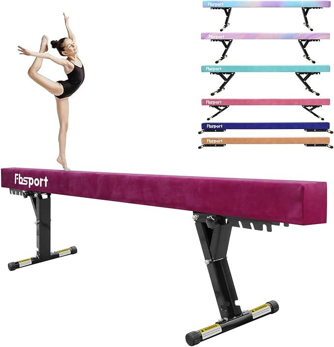 FBSPORT 8ft Adjustable Balance Beam: High and Low Floor Beam Gymnastics Equipment for Kids/Adults,Gymnastics Beam for Training,Practice, Physical Therapy and Professional Home Training with Legs