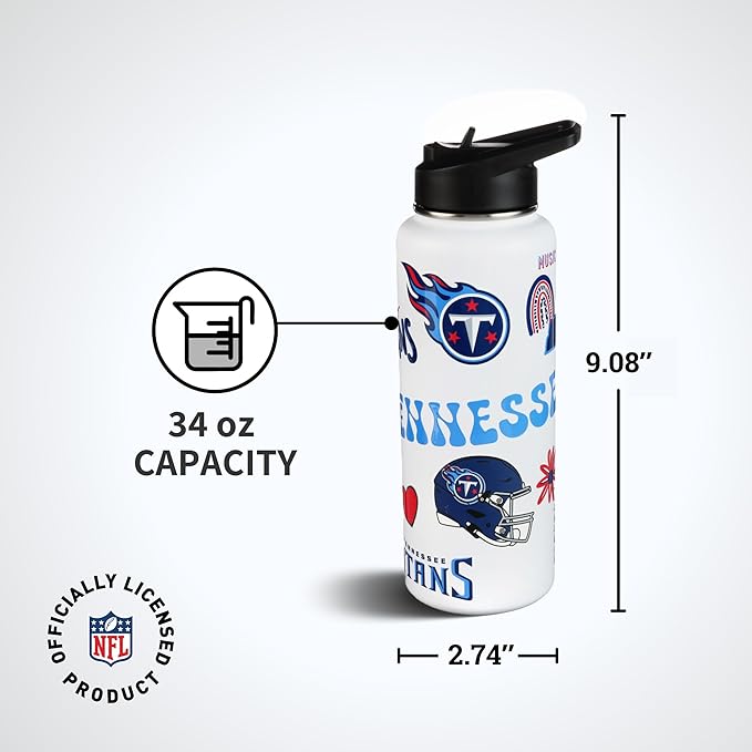 The Memory Company Officially Licensed NFL 34oz Water Bottle - Premium Stainless Steel Double-Wall Insulated, Leakproof Design