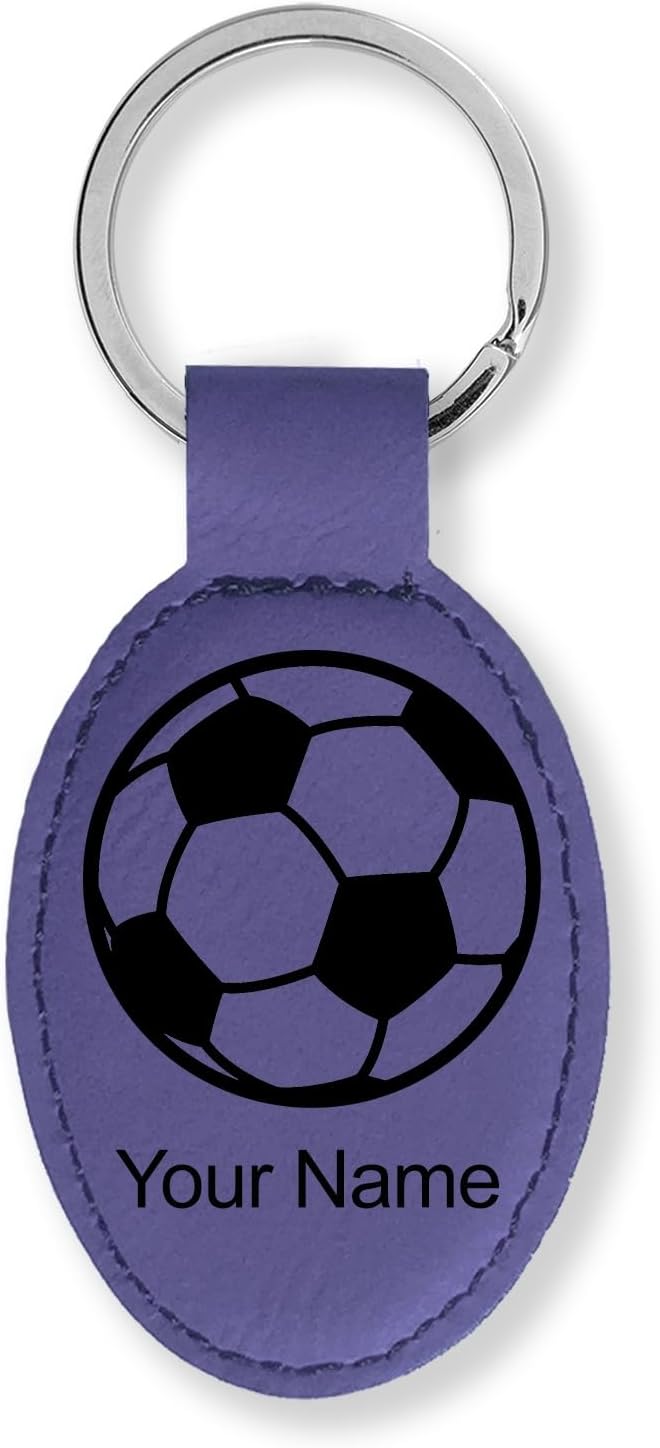 LaserGram Oval Keychain, Soccer Ball, Personalized Engraving Included