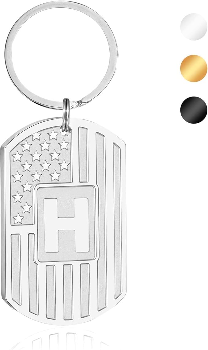 Stocking Stuffers Christmas Gift- Initial Keychain Gifts for Men,A-Z Letter American Flag Keychain Mens Gifts