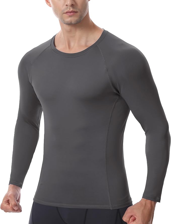 Men's Long Sleeve Compression Shirt, Quick Dry Athletic Base Layer Top, Skins Fit Football Running Workout Undershirt