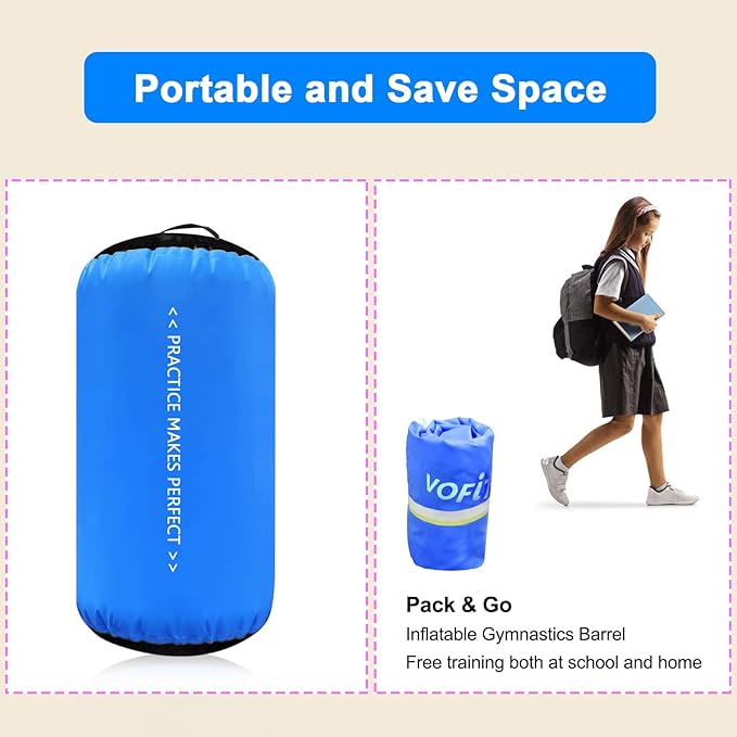 VOFiTNY Gymnastics Tumbling Equipment Air Barrel Inflatable Octagon Tumbler Roller Back-bend Trainer Cheerleading Without Pump