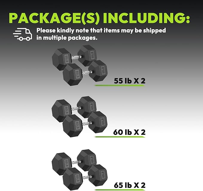 Hex Dumbbell 45-480 lb Set, Rubber Encased Exercise & Fitness Dumbbells for Home Gym, Hand Weights for Strength Training