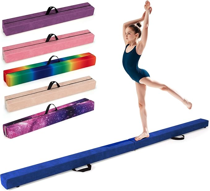 Giantex 7FT/8FT/9FT Balance Beam, Folding Gymnastics Beam w/Carry Handles, Floor Foam Gymnastics Equipment for Kids, Non Slip Rubber Base for Exercise, Practice & Professional Home Training