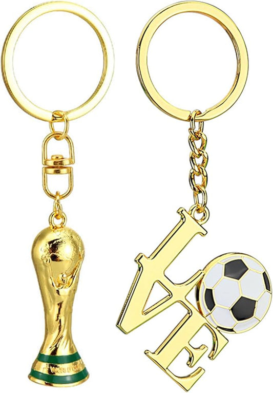 2 PCS World Cup Golden Trophy Keychain Set - LOVE Soccer Ball Charm, Premium Zinc Alloy Football Fan Gift, Sports Event Keys for Backpacks, Bags, Fans & Collectors World Cup Souvenir