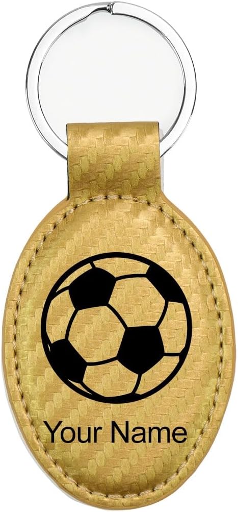 LaserGram Oval Keychain, Soccer Ball, Personalized Engraving Included