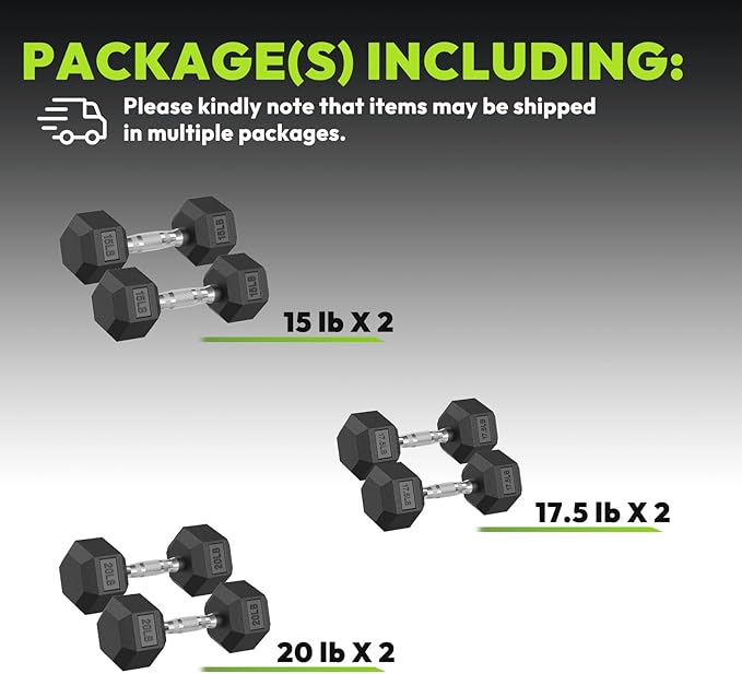Hex Dumbbell 45-480 lb Set, Rubber Encased Exercise & Fitness Dumbbells for Home Gym, Hand Weights for Strength Training