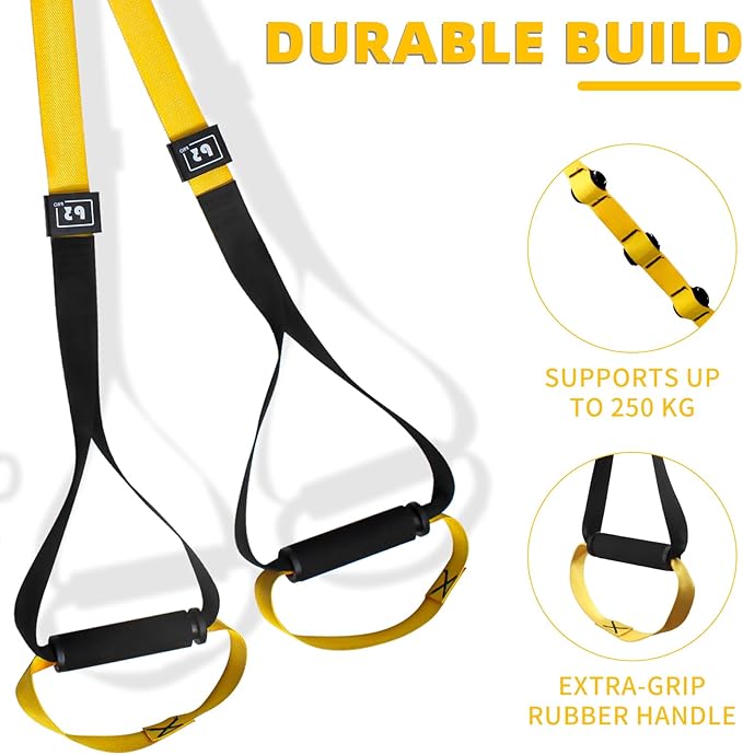 Home Suspension Straps Training Kit, Gym Bodyweight fitness All in One Workout for Full Body, with Safety Sign, Big Poster&Mess Bag