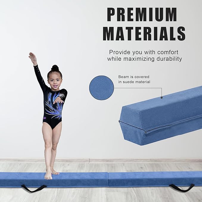 8FT/9.5FT Folding Balance Beam, Portable Gymnastics Beam Equipment with Non Slip Rubber Base & Suede Cover for Training/Practice/Professional Home Exercise
