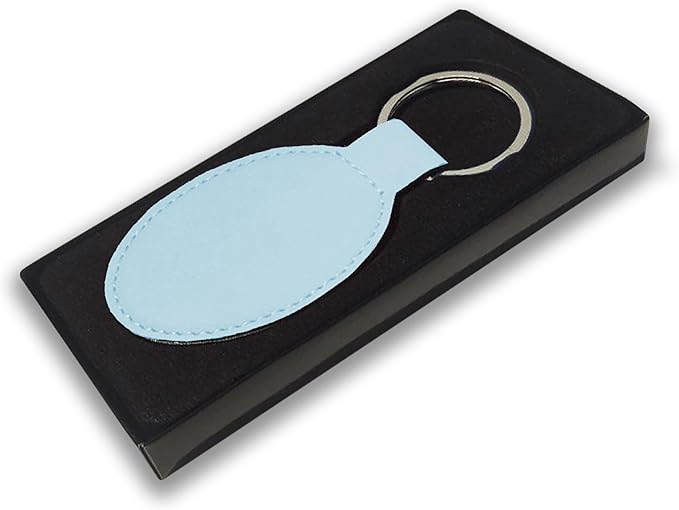 LaserGram Oval Keychain, Quad, Personalized Engraving Included (Light Blue)
