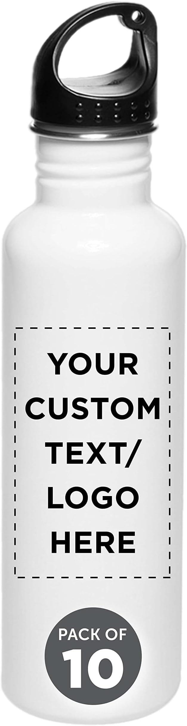 DISCOUNT PROMOS Custom Stainless Steel Water Bottles 26 oz. Set of 10, Personalized Bulk Pack - Reusable, Leak Proof, Perfect for Gym, Hiking, Camping, Outdoor Sports - White