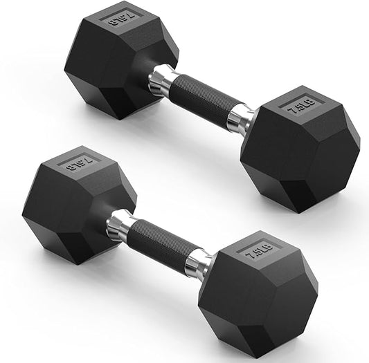 PAPABABE Hex Dumbbell Set with Rubber Grip 2.5-125lb, Odorless Rubber Coated Weight Fixed Dumbbells Set of 2, Weights for Women at Home, Hand Weights for Home Gym & Strength Training,Pesas Para Ejercicios