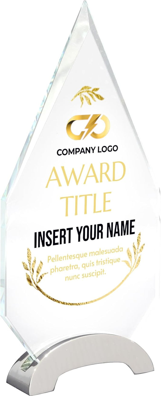9 1/4" Personalized Glass Plaque for Awards and Trophies, Custom Award for Employee of the Month, Retirement, Leadership and Appreciation Gift P (Design 4)