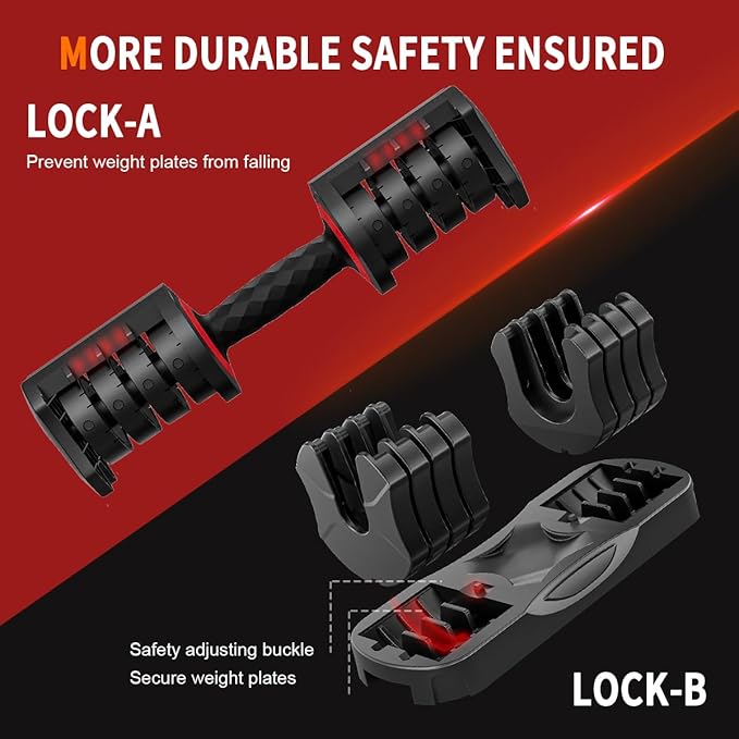 VEICK 25 lbs Adjustable Dumbbell with Anti-Slip Turning Handle, Fast Adjust Weight for Men Women, Exercise Equipment with Tray for Home Gym Full Body Workout Fitness