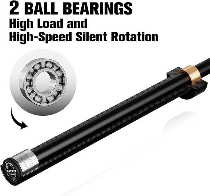 RITFIT 7FT Olympic Barbell for Strength and Weightlifting Training - 2 Inch Olympic Bar for Squat, Deadlift, Bench Press, Curl, Overhead Press - 600lbs/1000lbs/1200lbs Capacity