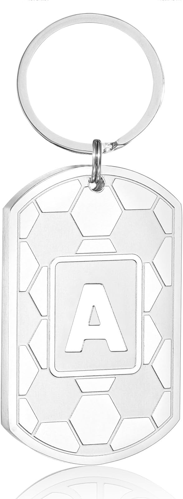 Stocking Stuffers Christmas Gift- Initial Keychain Gifts for Men,Soccer Dog Tag Mens Keychains for Men Him Dad