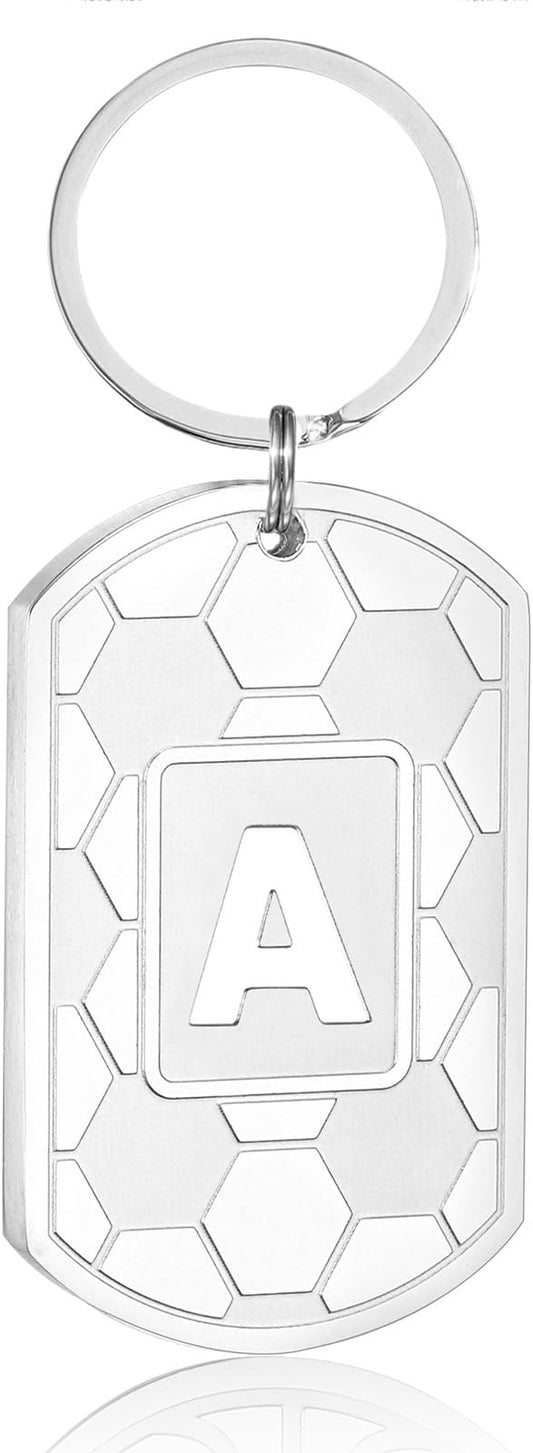 Stocking Stuffers Christmas Gift- Initial Keychain Gifts for Men,Soccer Dog Tag Mens Keychains for Men Him Dad