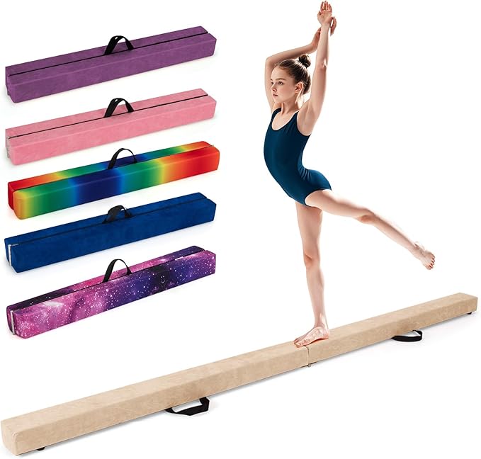 Giantex 7FT/8FT/9FT Balance Beam, Folding Gymnastics Beam w/Carry Handles, Floor Foam Gymnastics Equipment for Kids, Non Slip Rubber Base for Exercise, Practice & Professional Home Training