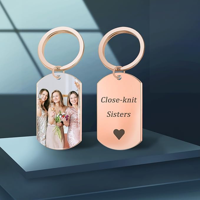 QYH Custom Keychain with Picture - Personalized Key Chain Laser Engraved Photo Text Gold Keychains Customized Gifts for Men