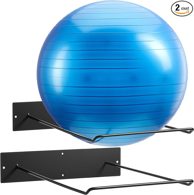 Threan Metal Medicine Ball Rack Wall Mounted 16.6'' Large Yoga Storage Ball Rack Thickened Black Sport Exercise Equipment Holder for Gyms Studios Home Space