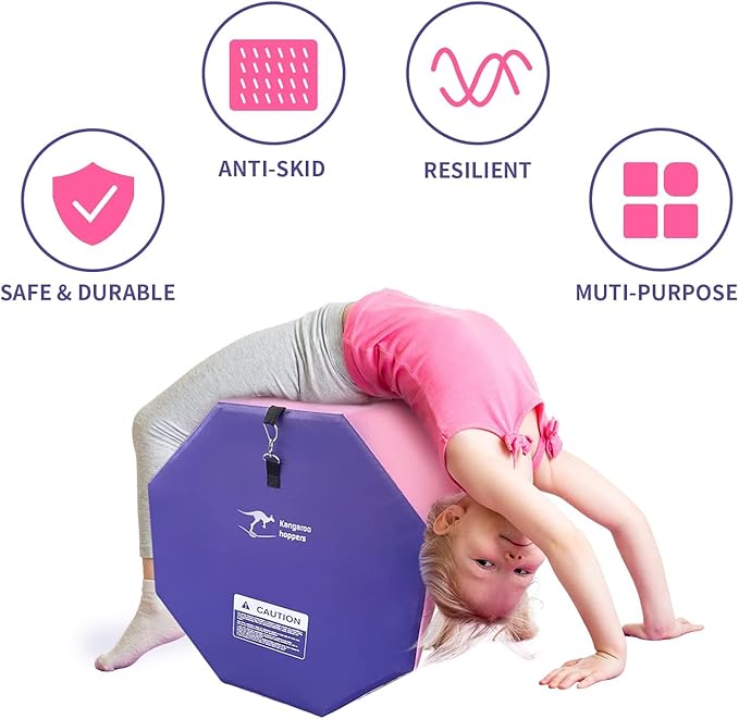 Kangaroo Hoppers Gymnastics Octagon Tumble Mat 24"x26" / 19"x23" with Carrying Handles, Somersault Backbend Tumbling Trainer for Home Gym Exercise