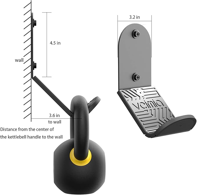 veimia Kettle Bell Wall Rack, Wall Mounted Kettle Bell Storage Hanger, Gym Storage Mount for many Size Kettlebell, Kettlebell Rack with rubber mat is choice for home or commercial gyms
