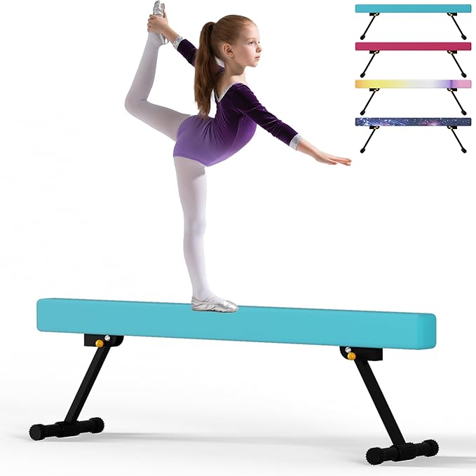EL&IT·Wings 6ft/8ft Gymnastic Balance Beam, Adjustable High and Low Level Floor Beam - Highly Stable - Gym Practice Training Equipment for Kids Children Girls Home
