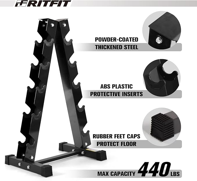 RITFIT 650/550/450/350/300/310/260/210/200/180/150/100 LB Rubber Hex Dumbbells Set with Optional Dumbbell Rack, Multi Weight Set to Choose, Ideal for Home Gym and Fitness