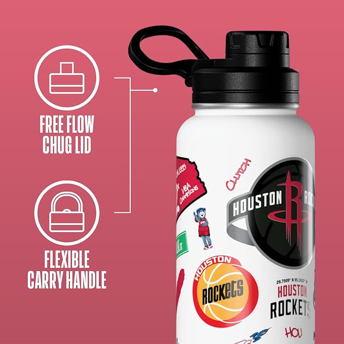 Hydrapeak x NBA Officially Licensed Houston Rockets 32 oz Active Water Bottle with Chug Lid Reusable Stainless Steel Double Wall Insulated Sports Gift, Celebrating The City Of Houston