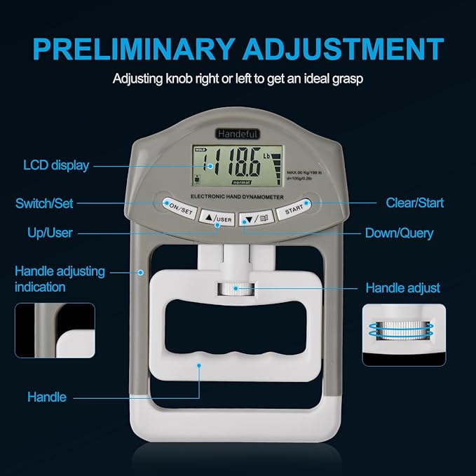 Electronic Grip Strength Tester Set With Adjustable Hand Gripper, Hand Dynamometer, Protection Case – Precision Training for Rehab, Fitness, and Home Gym