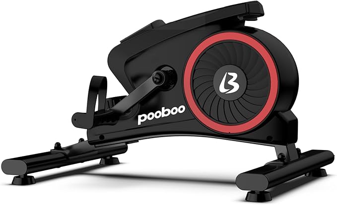 pooboo Under Desk Bike Pedal Exerciser, Quiet Magnetic Mini Exercise Bike with 16 Resistance Levels, Arm & Leg Workout, Resistance Bands & Non-Slip Mat for Home Office Therapy