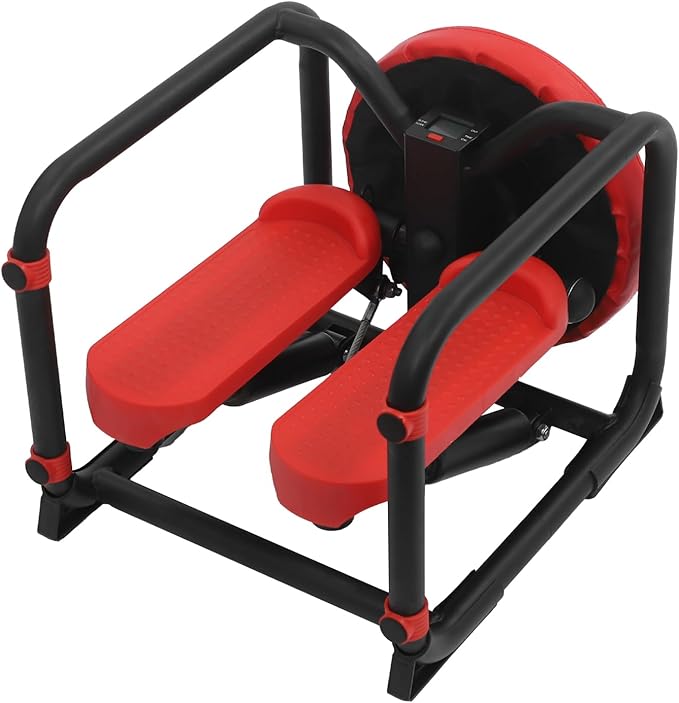 3-in-1 Twist Stepper with Resistance Bands & Mat - Stepper for Home Cardio, Multi-Function Stepper with Seat, Waist Workout at Home, Office, Red