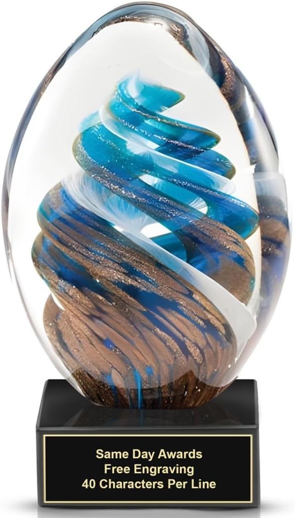 Hand-Blown Art Glass Award – Custom Engraved Elegant Award for Corporate, Sports Retirement Volunteer Recognition Leadership Personal Milestones Employee Gifts