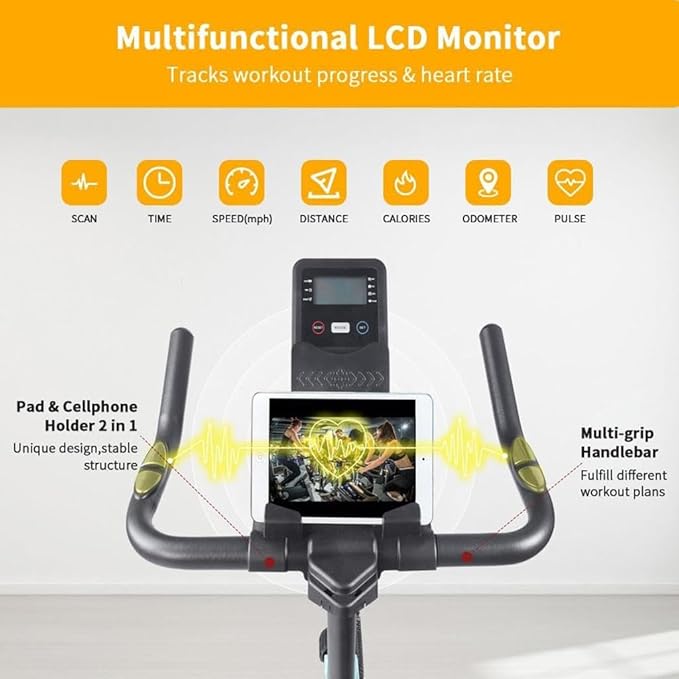Indoor Exercise Bike,Stationary Bikes for Home Spin Indoor Exercise Bike with LCD Monitor and Comfortable Seat Cushion for Home Gym Cardio Fitness Training