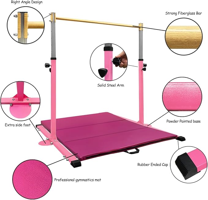 GLANT Gymnastic Kip Bar,Horizontal Bar for Kids Girls Junior,3' to 5' Adjustable Height,Home Gym Equipment,Ideal for Indoor and Home Training,1-4 Levels,300lbs Weight Capacity