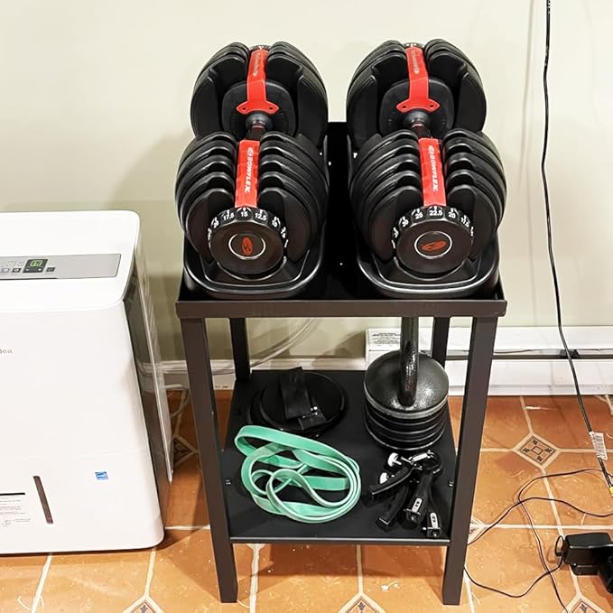Black Heavy Duty Adjustable Dumbbell Stand & Kettlebell Stand - Adjustable Dumbbell Weight Rack, Weight Stand for Dumbbells, Weight Rack for Home Gym with Non-Slip Base, Anti-Tip Safety & Space-Saving Design