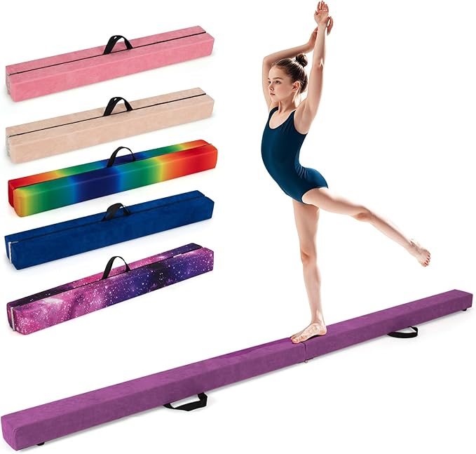 Giantex 7FT/8FT/9FT Balance Beam, Folding Gymnastics Beam w/Carry Handles, Floor Foam Gymnastics Equipment for Kids, Non Slip Rubber Base for Exercise, Practice & Professional Home Training