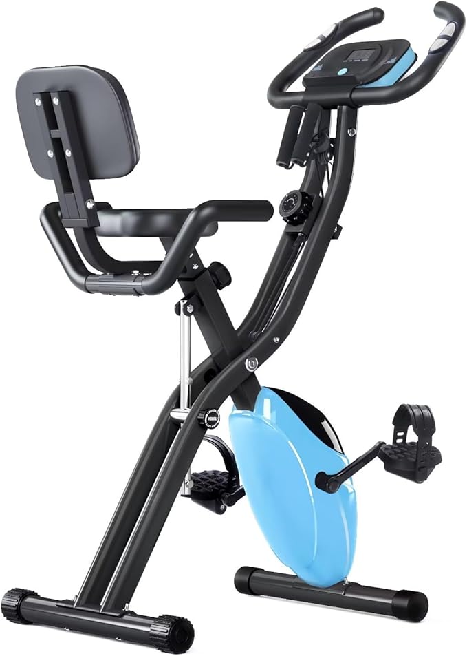 Merax Exercise Bike,Workout Bikes for Home,Folding Stationary Bikes for Home with 16-Level Magnetic Resistance, 300LBS Capacity X-Bike Indoor Exercise Equipment with Heart Rate Sensor & LCD Monitor