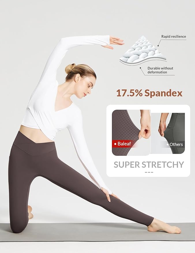 BALEAF Women's Leggings with Pockets Black Tummy Control Workout High Waisted Athletic 7/8 Ultra Soft Gym Yoga Ankle Pants
