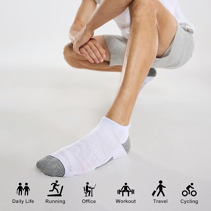 FITRELL 6 Pack Men's Ankle Running Socks Low Cut Cushioned Athletic Sports Socks 7-9/9-12/12-15
