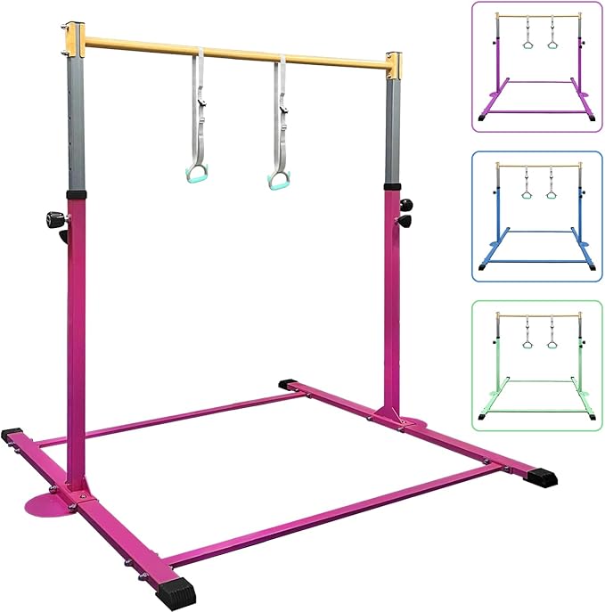 GLANT Gymnastic Kip Bar,Horizontal Bar for Kids Girls Junior,3' to 5' Adjustable Height,Home Gym Equipment,Ideal for Indoor and Home Training,1-4 Levels,300lbs Weight Capacity