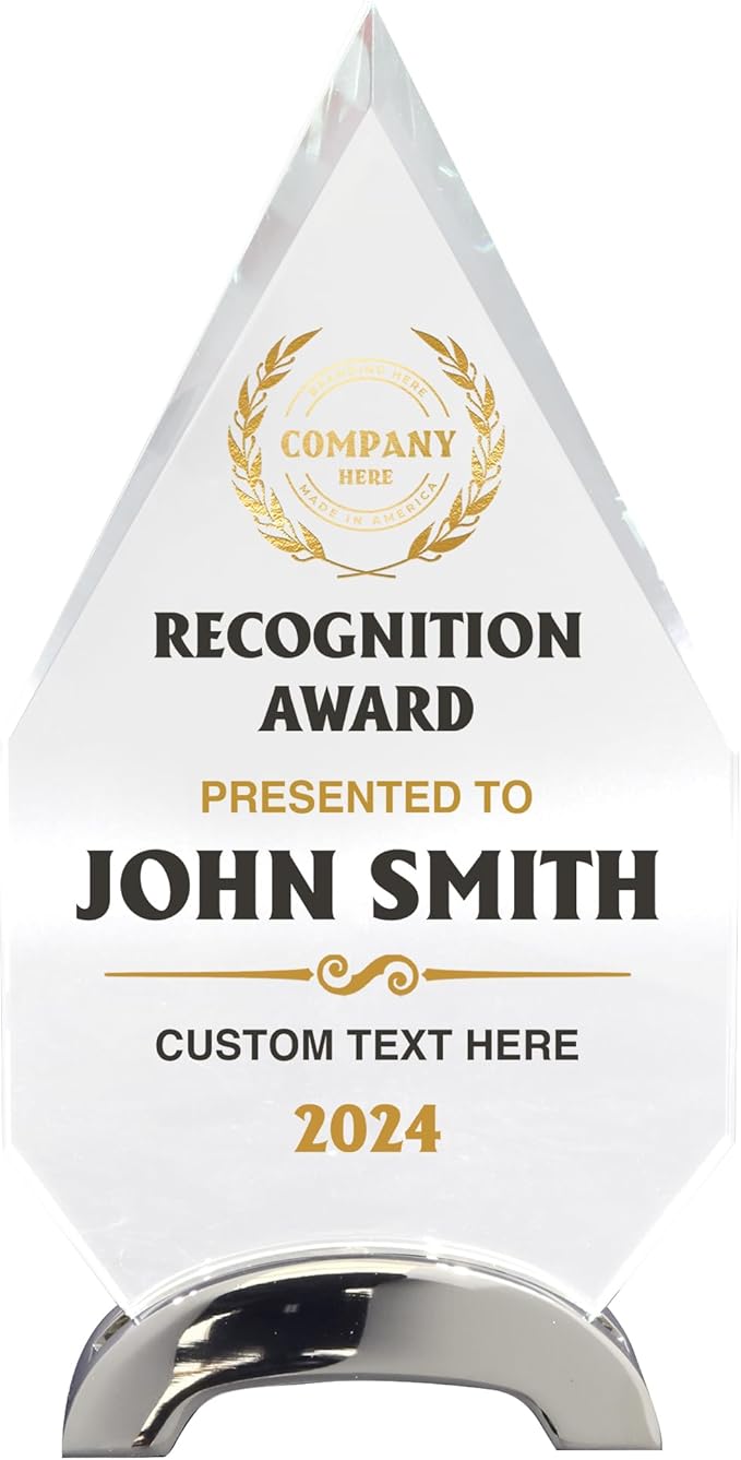 9 1/4" Personalized Glass Plaque for Awards and Trophies, Custom Award for Employee of the Month, Retirement, Leadership and Appreciation Gift P (Design 5)