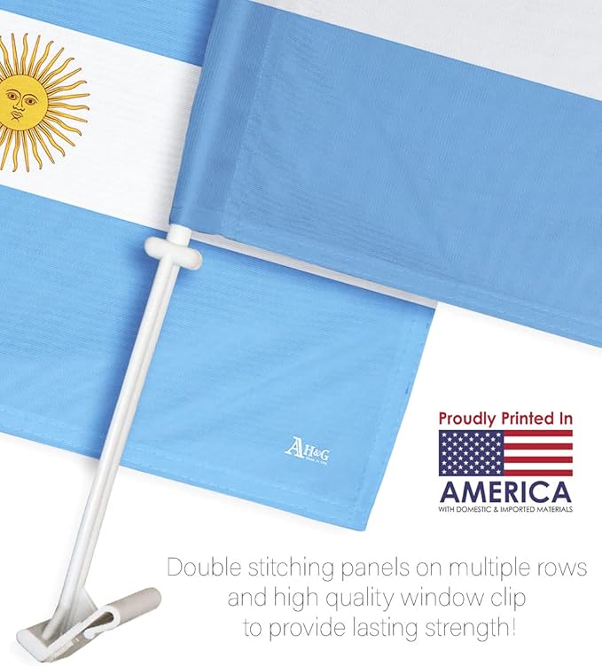 Copa America 2024 World Cup 2026 Argentine Car Flag Bandera Para Carros De Argentina Auto Decorations Window Clip Pole Accessories FIFA Sports Fans Outdoor Football Soccer Argentinian Gift Made In USA