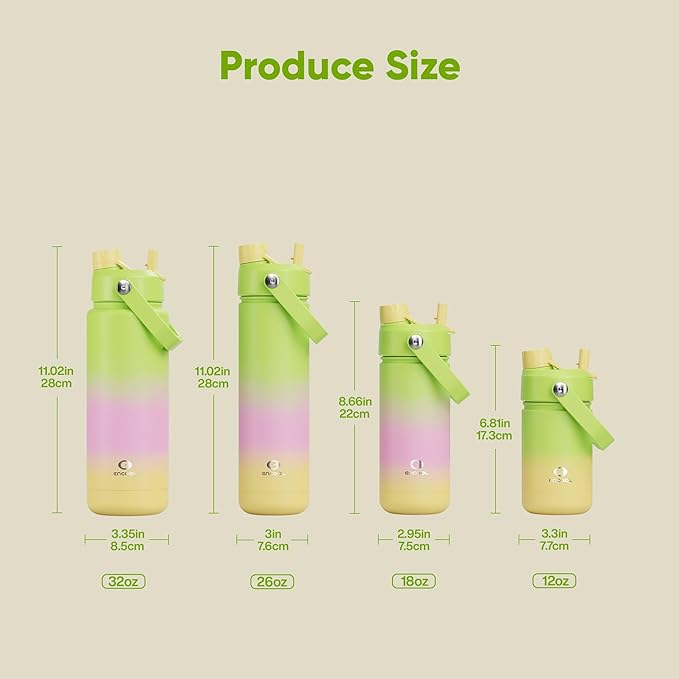Kids Insualated Water Bottle with Straw - 12oz Stainless Steel Water Bottle with Dual Spouts, Leak-Proof, BPA-Free, Double Wall Vacuum Keeps Cold for 24 Hours for Sports, Travel, School (Morning Dew)