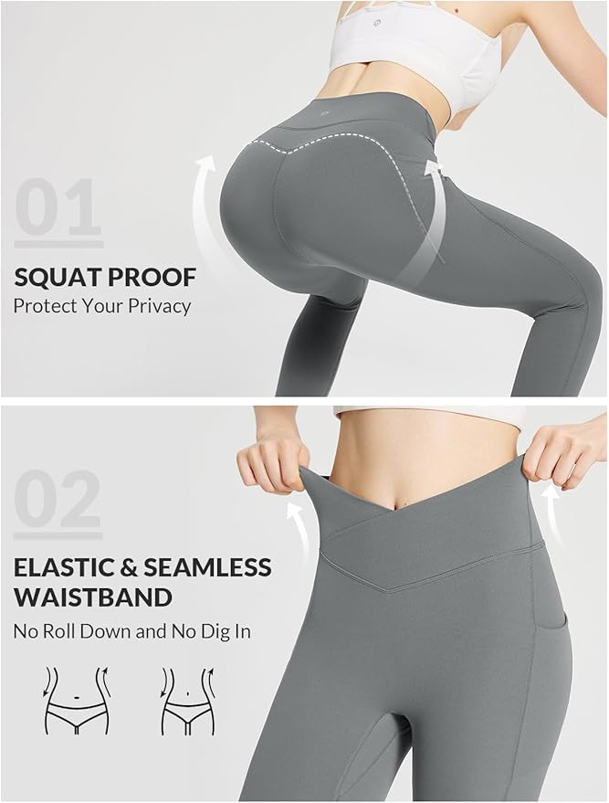 BALEAF Women's Leggings with Pockets Black Tummy Control Workout High Waisted Athletic 7/8 Ultra Soft Gym Yoga Ankle Pants