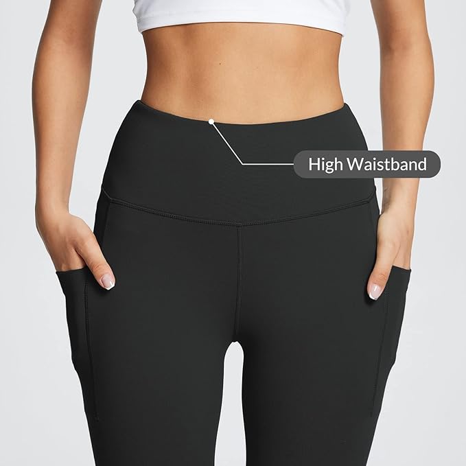 BALEAF Women's Leggings with Pockets Black Tummy Control Workout High Waisted Athletic 7/8 Ultra Soft Gym Yoga Ankle Pants