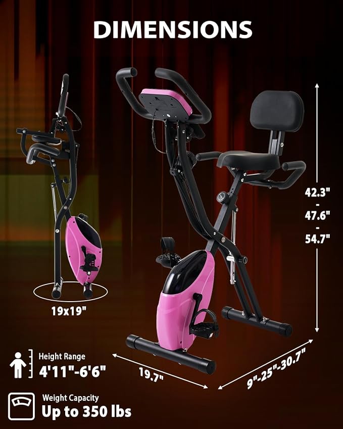 Merax Exercise Bike,Workout Bikes for Home,Folding Stationary Bikes for Home with 16-Level Magnetic Resistance, 300LBS Capacity X-Bike Indoor Exercise Equipment with Heart Rate Sensor & LCD Monitor